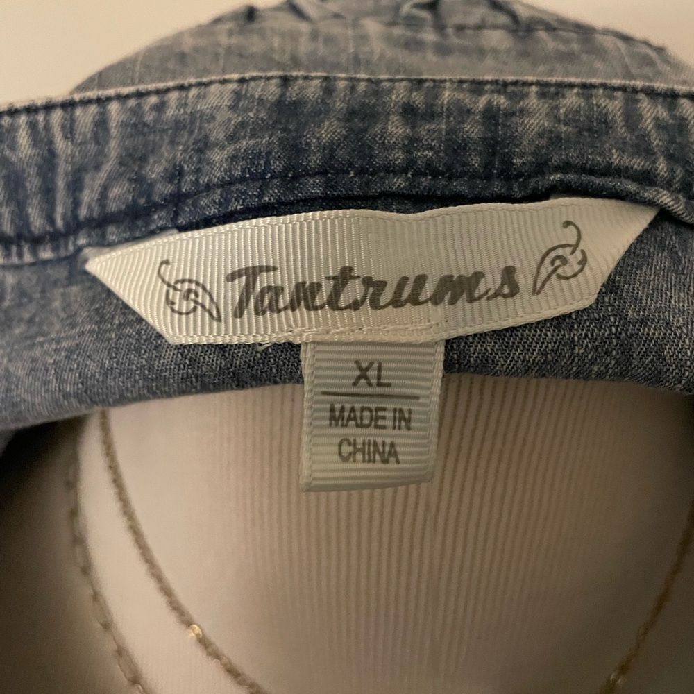 Tantrums Chambray Bib Denim top 100 Cotton Blue Acid Wash Size XL - Picture 9 of 13